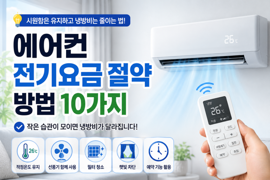 에어컨 전기요금 절약 방법 10가지를 설명하는 여름철 생활정보