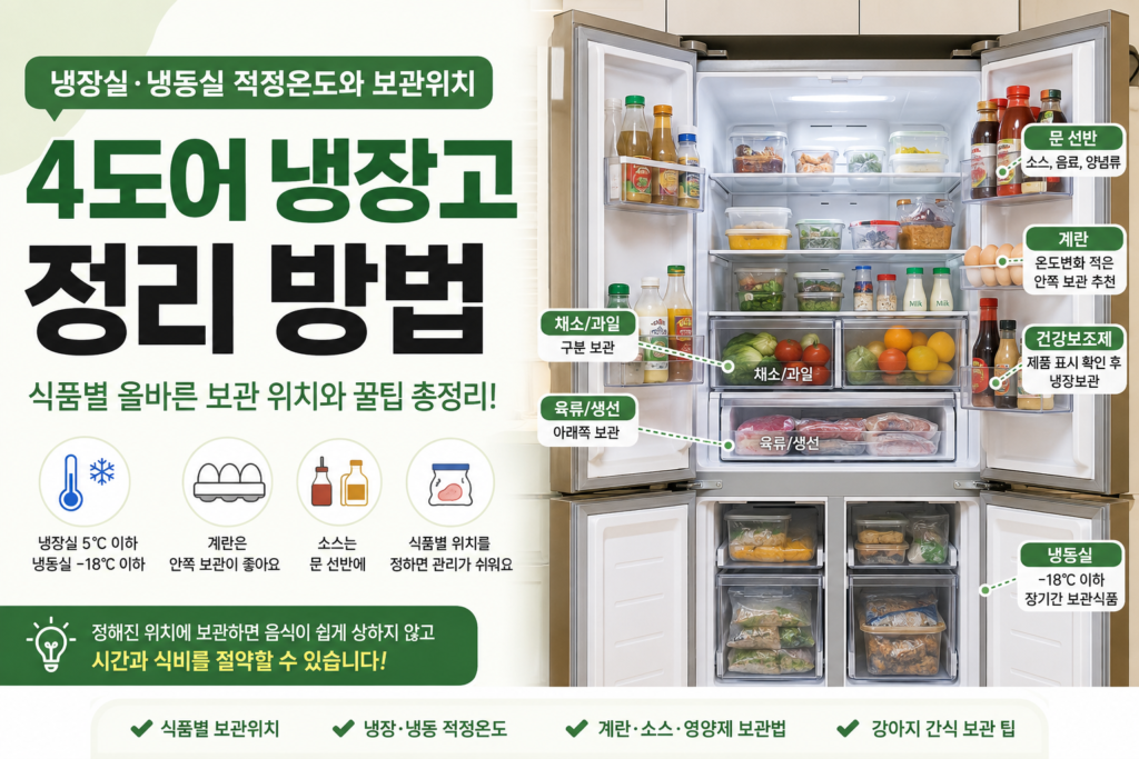 4도어 냉장고 정리 방법과 식품 보관법