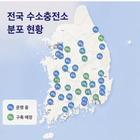 국내 수소충전 인프라 전국 수소충전소 분포 현황
