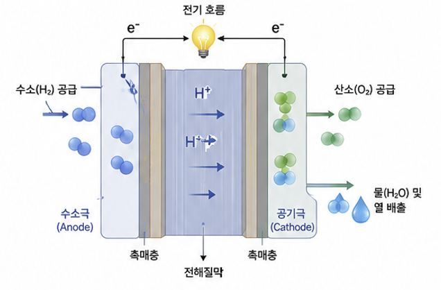 연료전지 시스템 원리와 수소극 공기극의 전기화학 반응