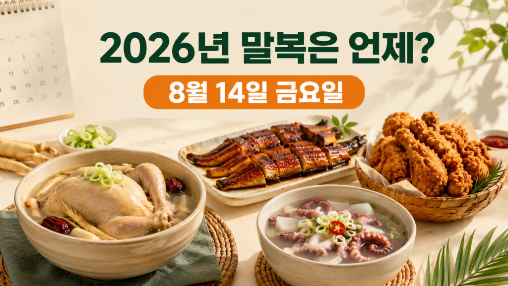 2026년 말복 8월 14일과 삼계탕 장어 치킨 연포탕 보양식