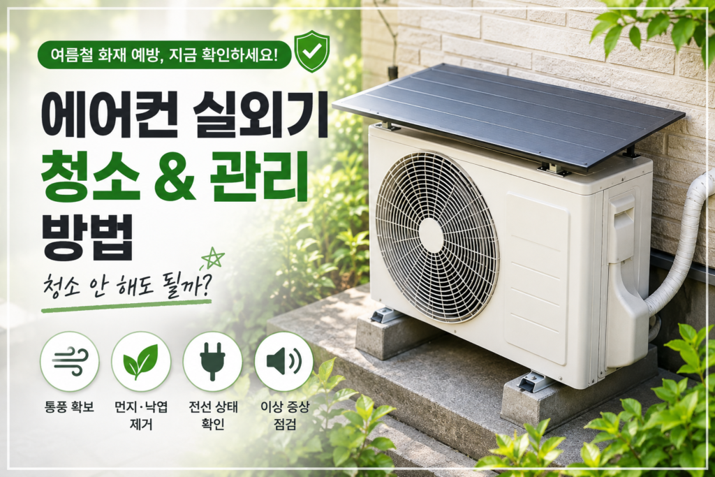 에어컨 실외기 청소 전 주택 외부에 설치된 실외기 모습